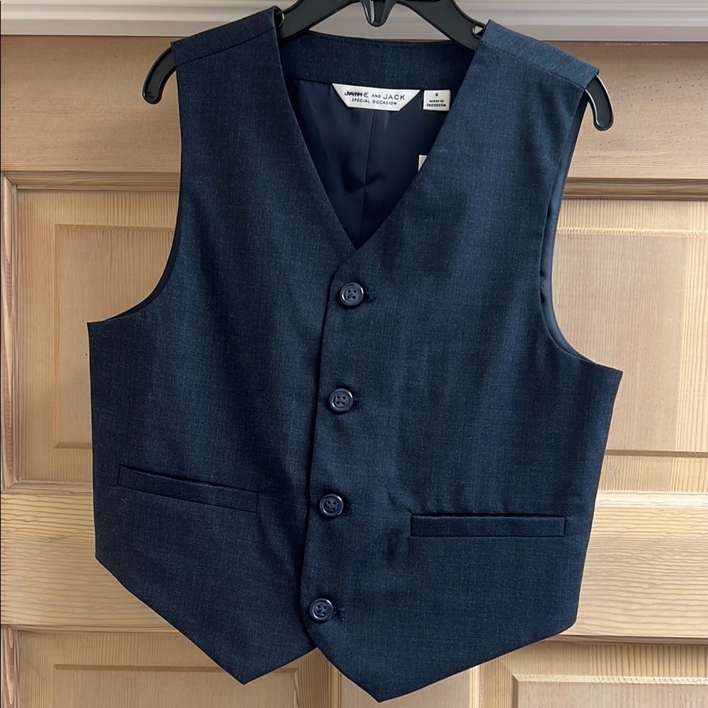 Janie and Jack Blue Vest Classic V-Neck Structured